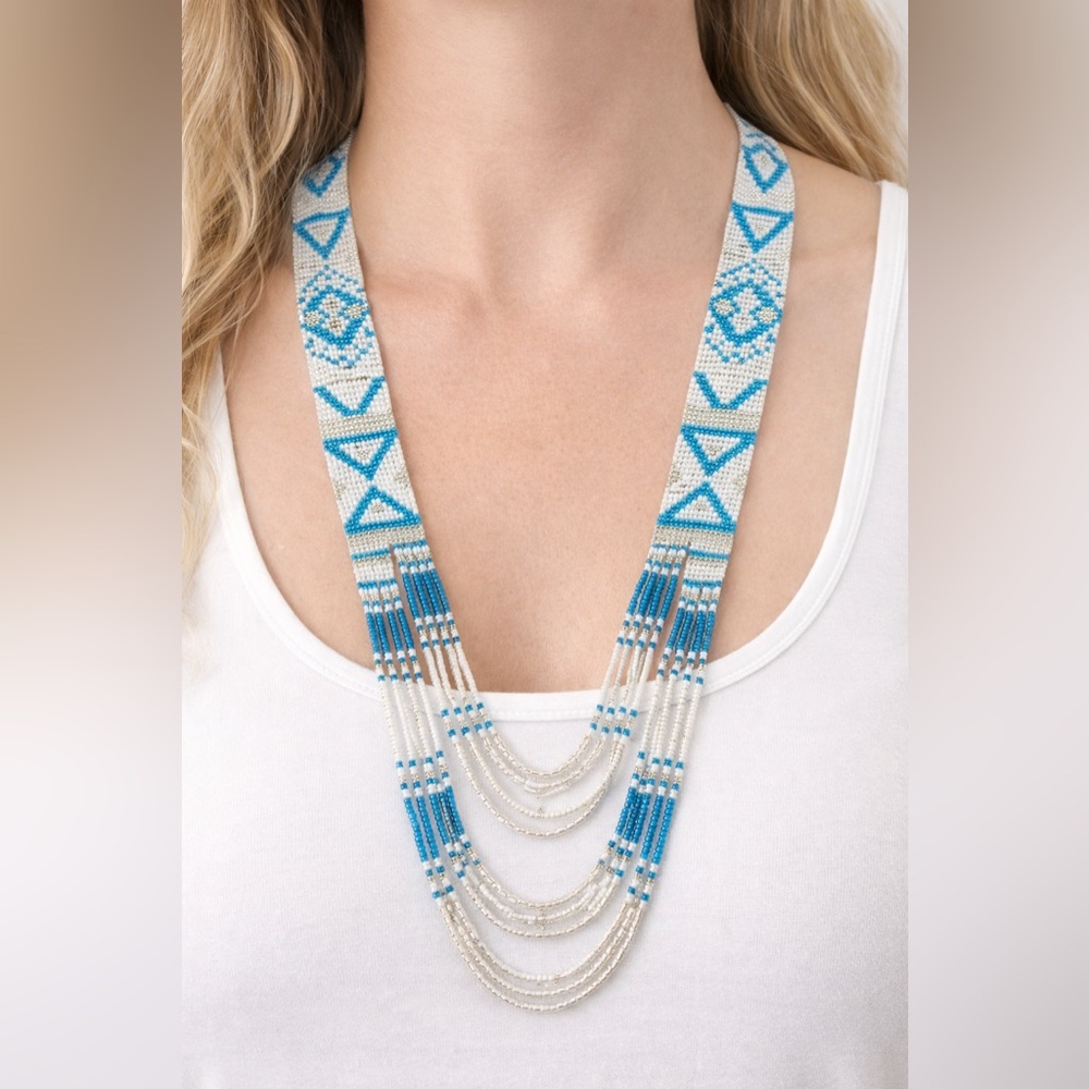 Blue and White Beaded Necklace